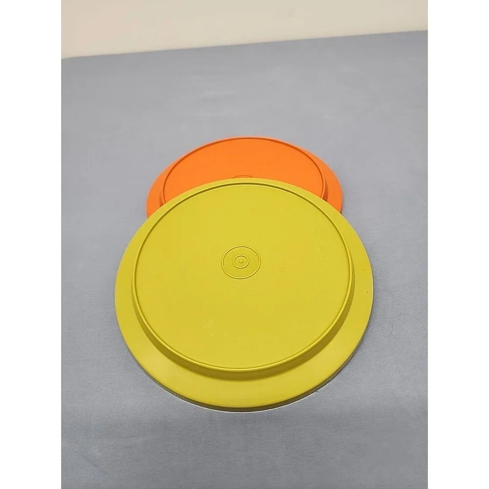 Vintage Tupperware Seal-n- Save Replacement Lids #1207  In Avocado And Orange 2